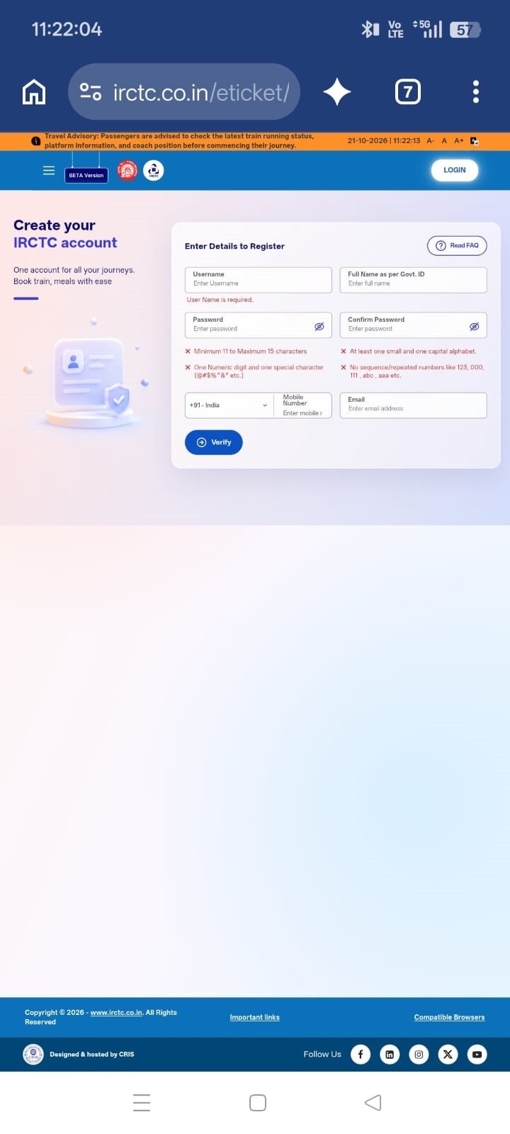 IRCTC New Registration Form