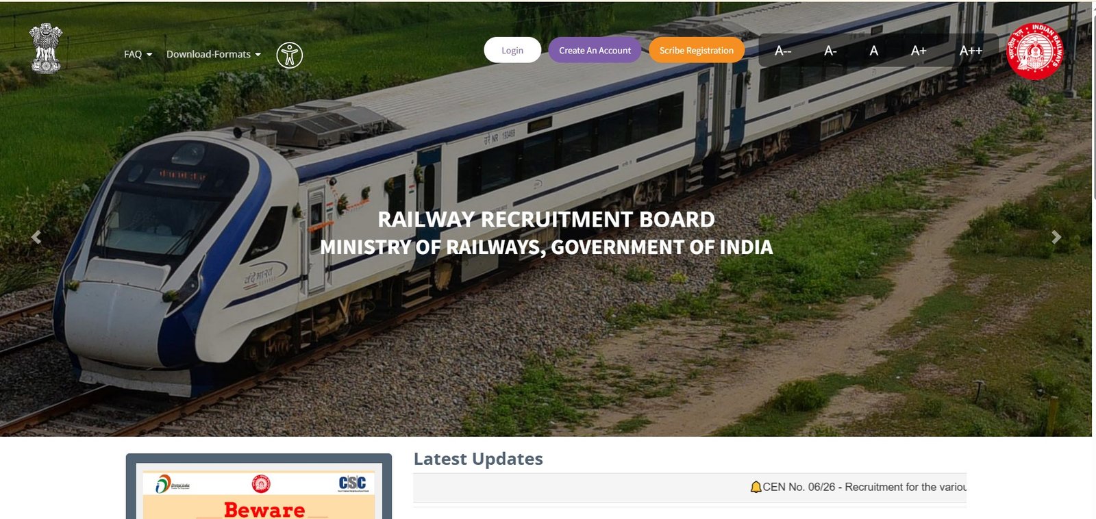RRB Official Website Home Page
