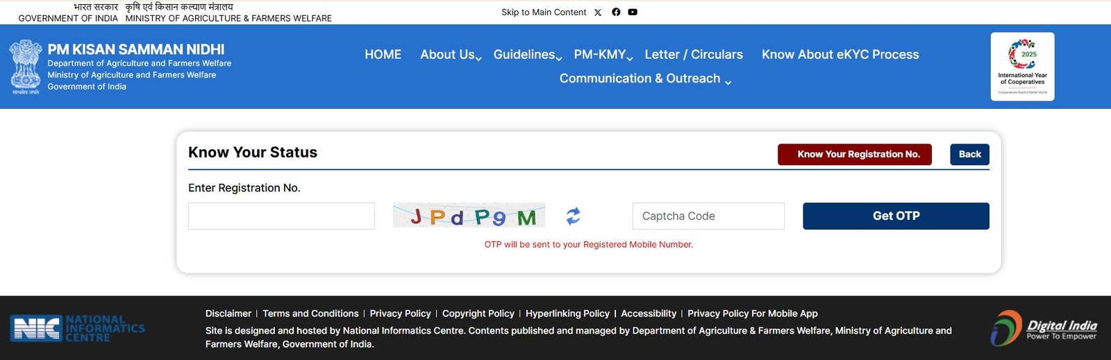 PM Kisan Beneficiary Status Check Page